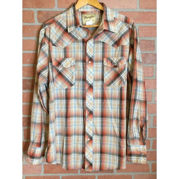 Wrangler Men's Plaid Western Pearl Snap Shirt Collared Flap Pockets X-Large - Picture 1 of 6